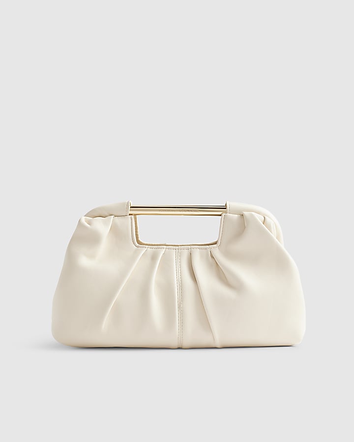 Cream Ruched Clutch Bag