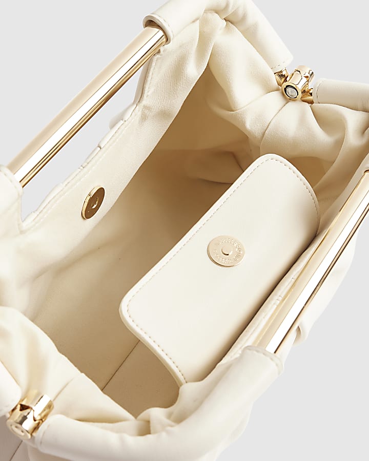 Cream Ruched Clutch Bag