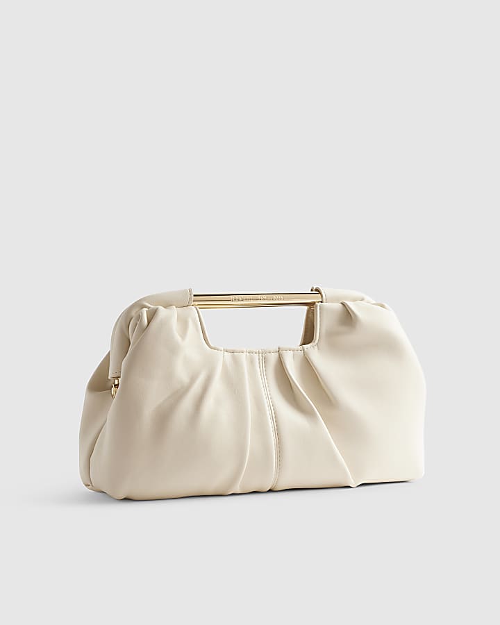 Cream Ruched Clutch Bag