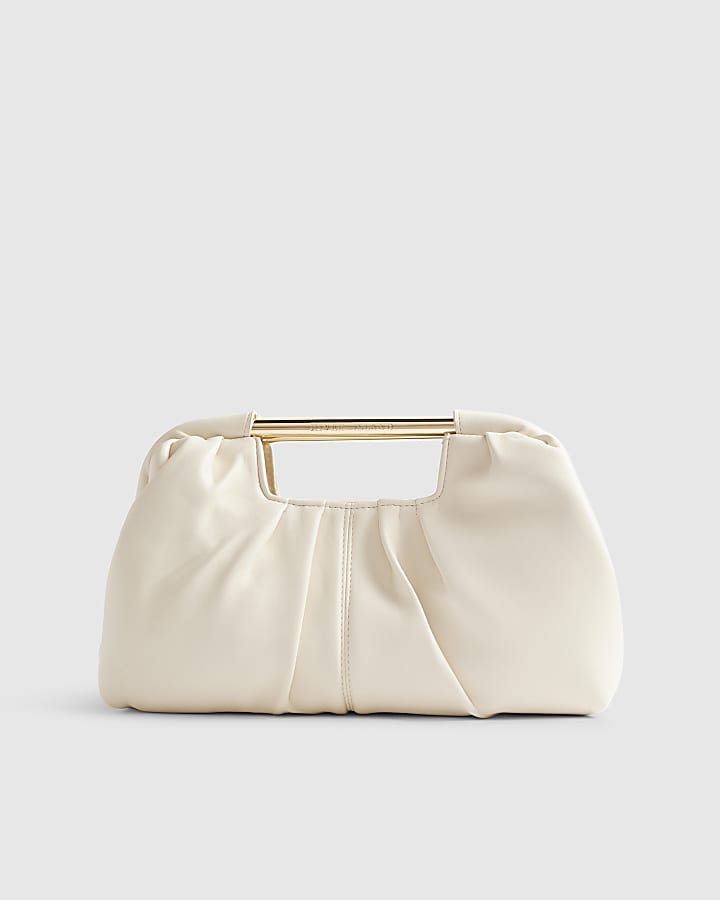 Cream Ruched Clutch Bag