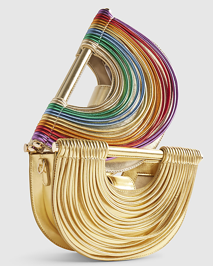Gold Rainbow Tube Clutch Bag