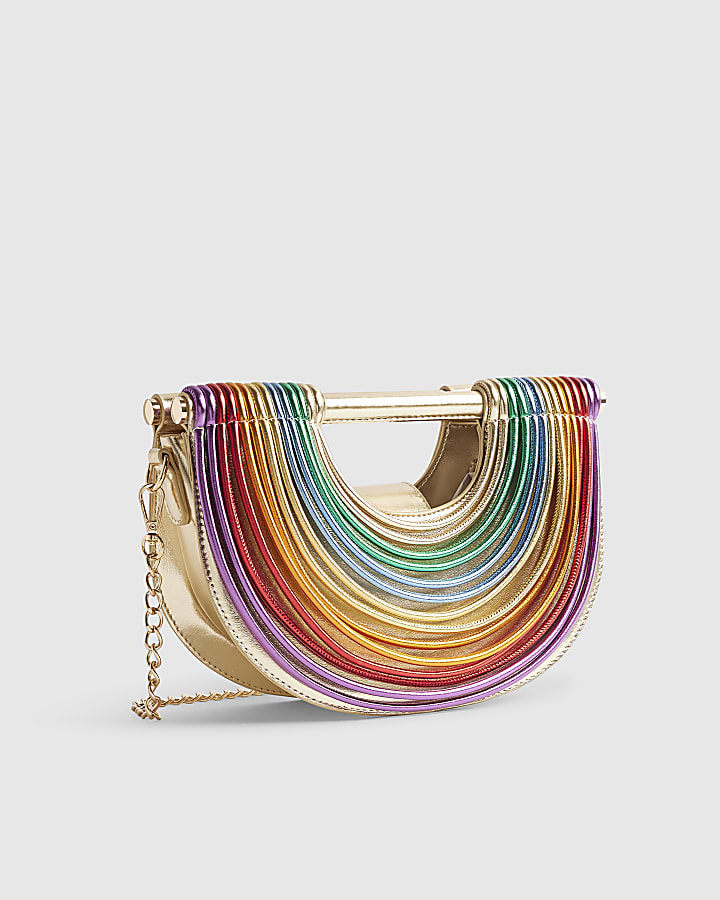Gold Rainbow Tube Clutch Bag