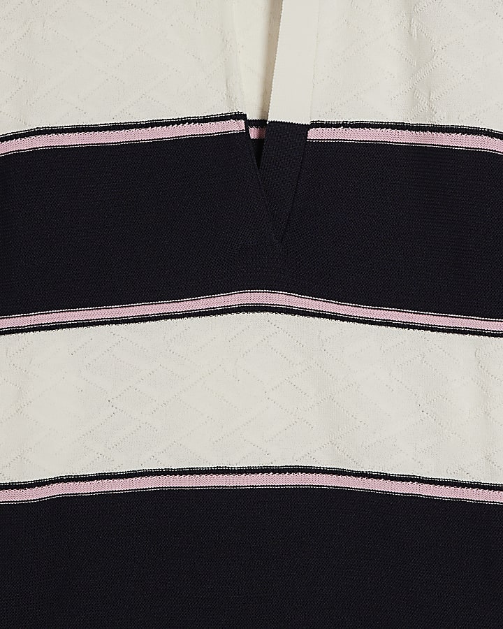 Navy Striped Knitted Polo Shirt