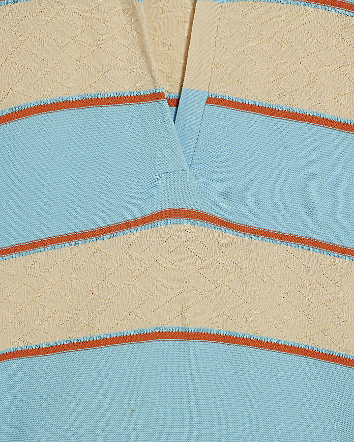 Blue Striped Knitted Polo Shirt
