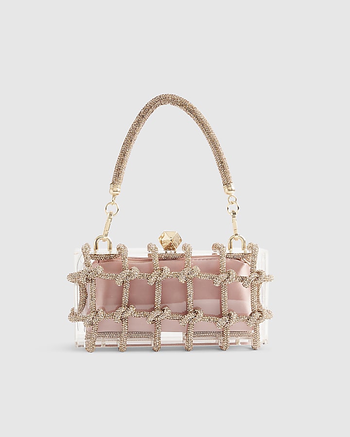 Pink Diamante Rope Clear Clutch Bag