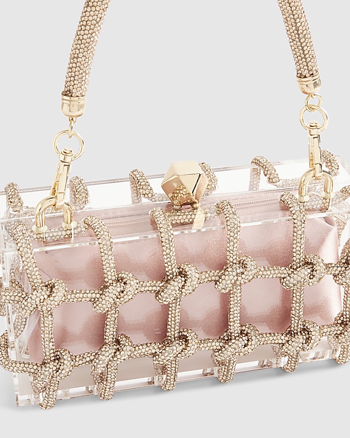 Pink Diamante Rope Clear Clutch Bag