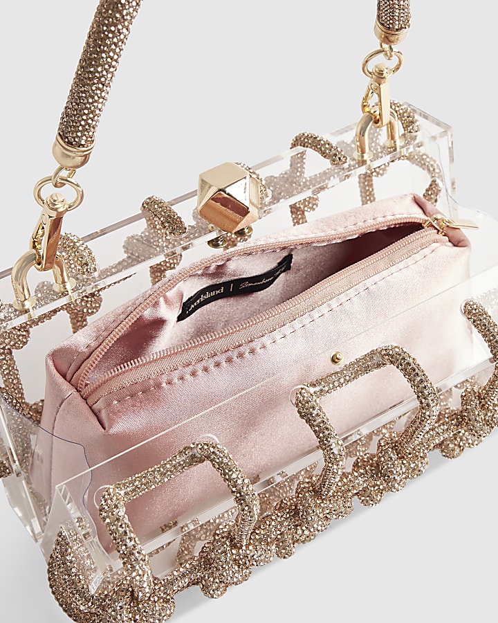 Pink Diamante Rope Clear Clutch Bag
