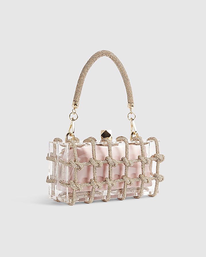 Pink Diamante Rope Clear Clutch Bag
