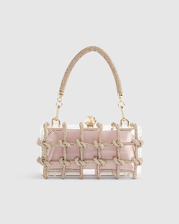 Pink Diamante Rope Clear Clutch Bag