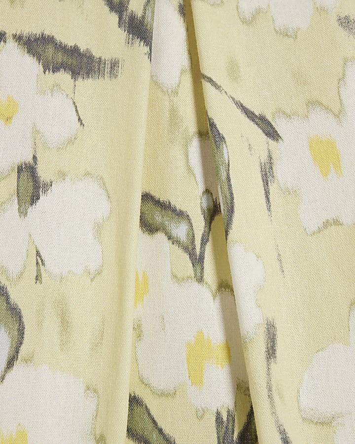 Green Floral Linen Blend Wide Leg Trousers