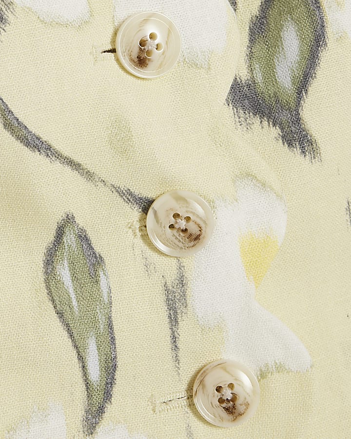 Green Floral Linen Blend Waistcoat