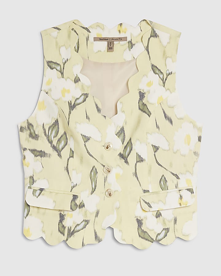 Green Floral Linen Blend Waistcoat