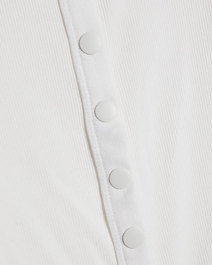 White Long Sleeve Ribbed Popper Top