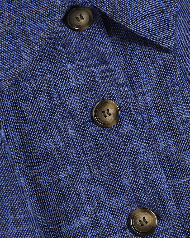 Navy Linen Look Tailored Bomber Jacket