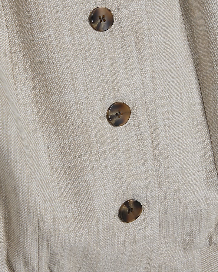 Beige Linen Look Tailored Bomber Jacket