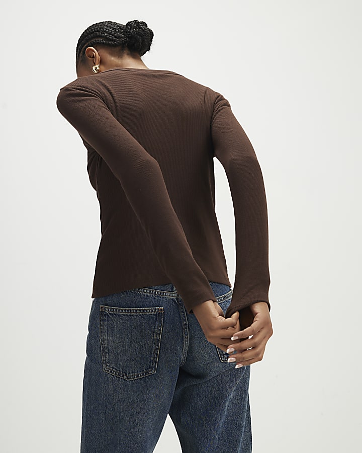 Brown Popper Rib Top