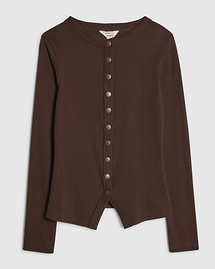 Brown Popper Rib Top