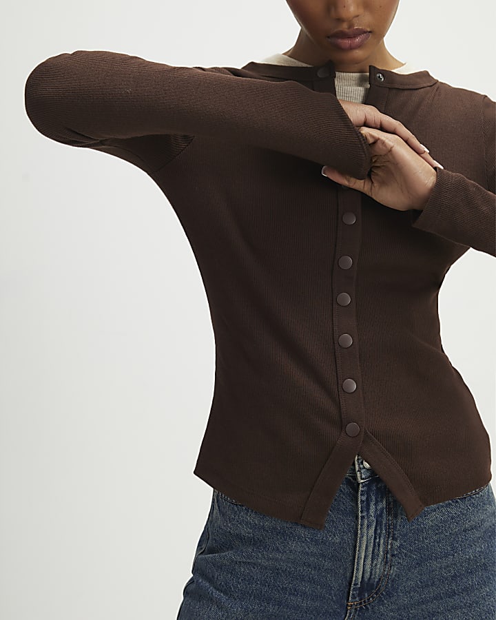 Brown Popper Rib Top