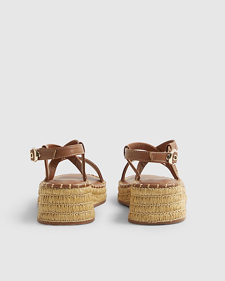 Brown Cross Strap Wedge Sandals