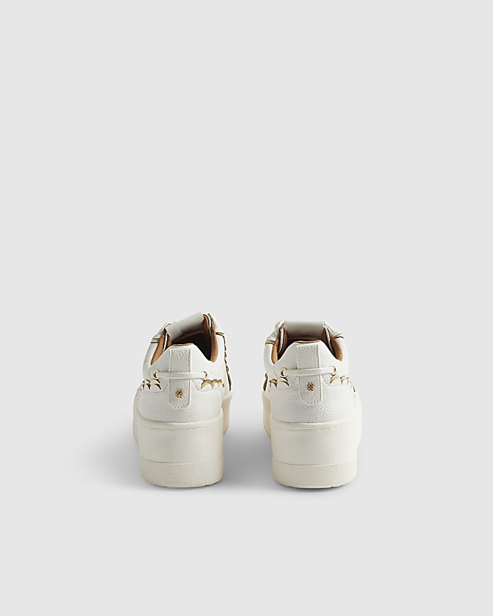 White Scallop Trim Lace Up Trainers