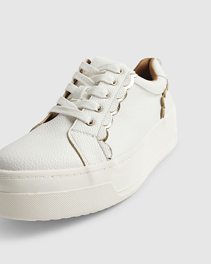 White Scallop Trim Lace Up Trainers