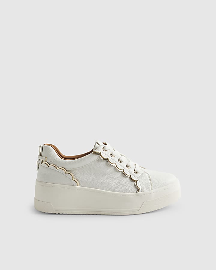 White Scallop Trim Lace Up Trainers