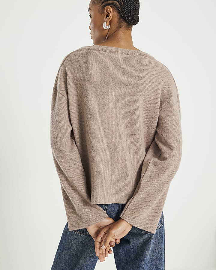 Brown Long Sleeve Cosy Button up Cardigan