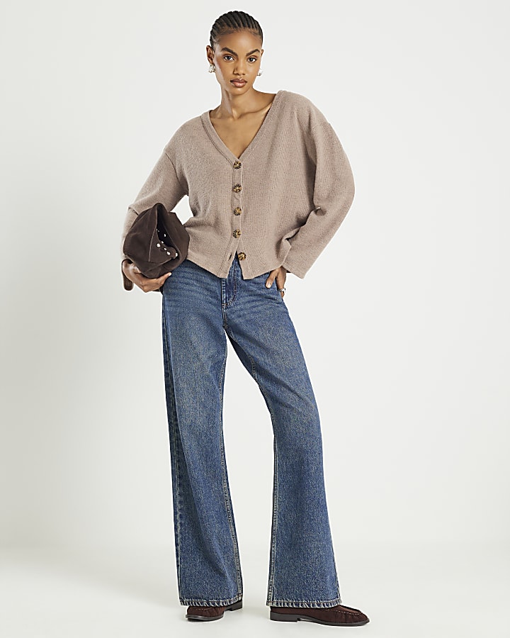 Brown Long Sleeve Cosy Button up Cardigan