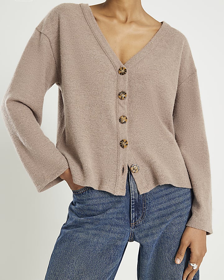Brown Long Sleeve Cosy Button up Cardigan