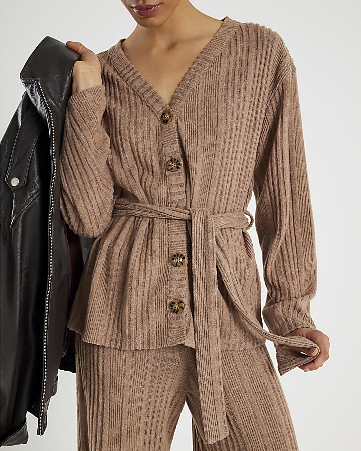Beige Cosy Long Sleeve Belted Cardigan