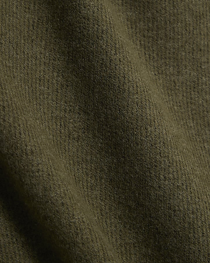 Khaki Cosy Ribbed Midi Skirt