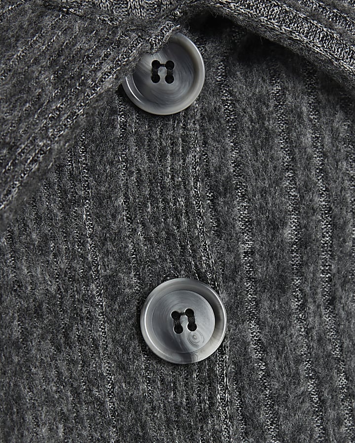 Grey Cosy Long Sleeve Button Bardot Top