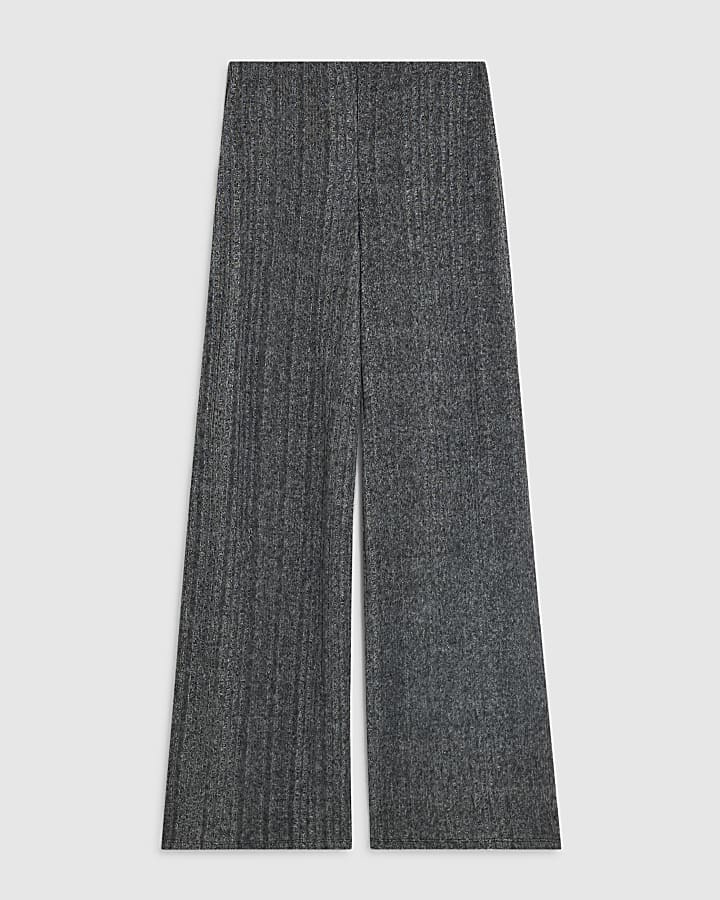 Grey Cosy Ribbed wide leg Trousers