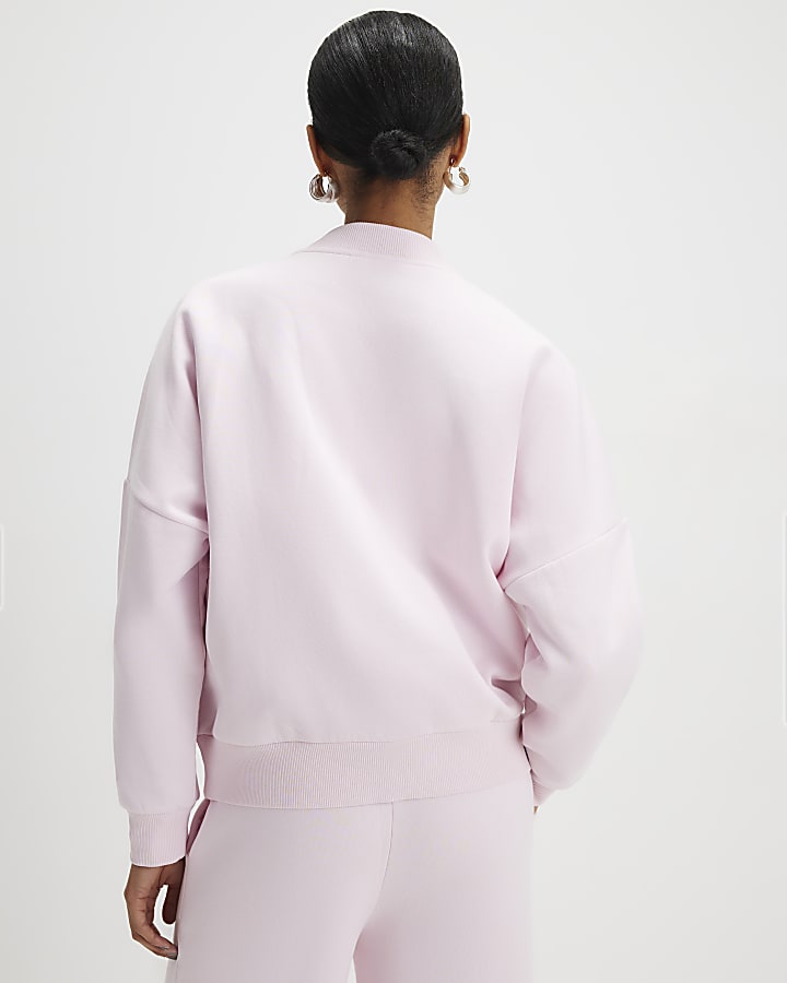 Pink Long Sleeve Zip Up Bomber Sweatshirt