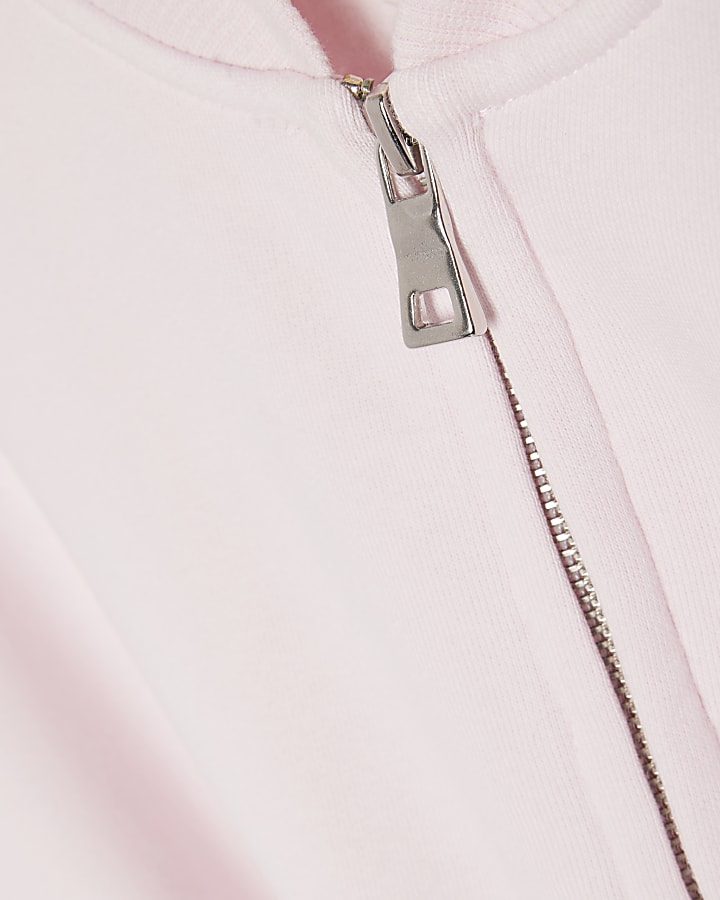 Pink Long Sleeve Zip Up Bomber Sweatshirt