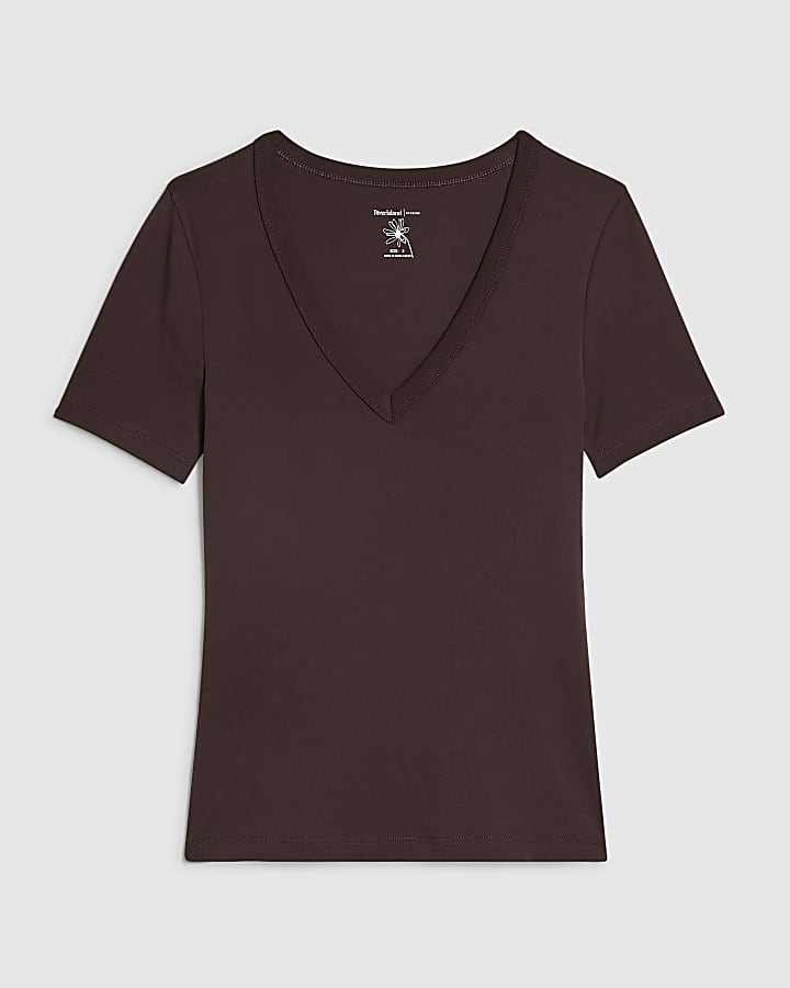 Brown V Neck T-Shirt