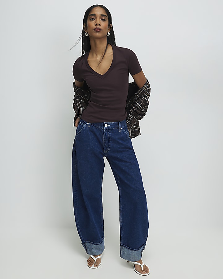 Brown V Neck T-Shirt