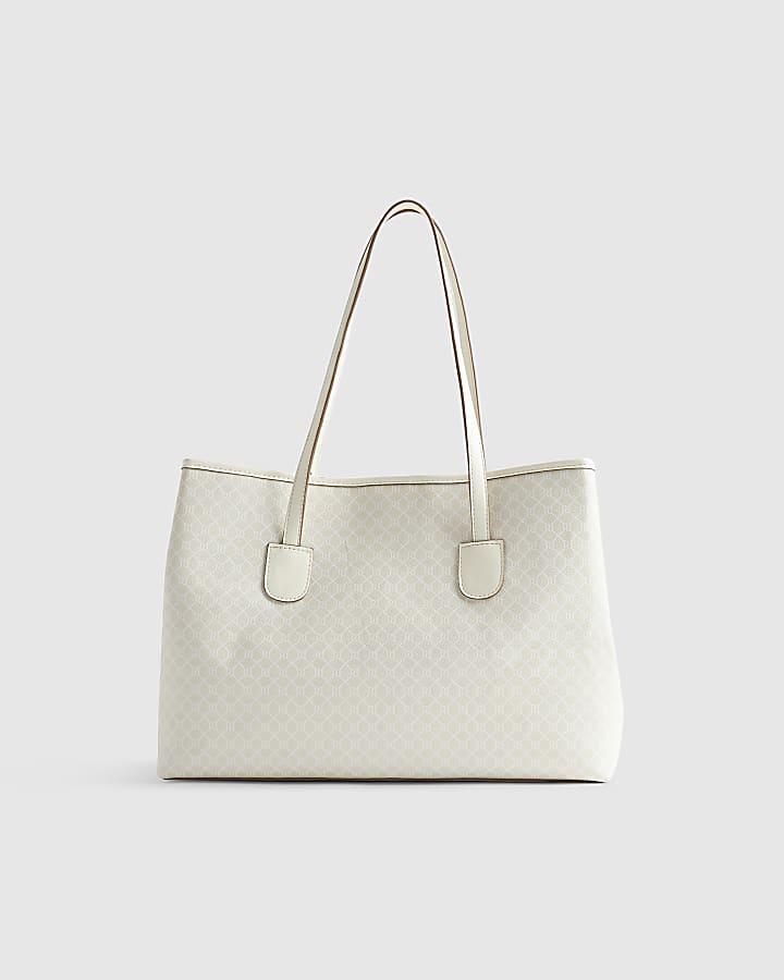 Cream Stripe Monogram Shopper Bag