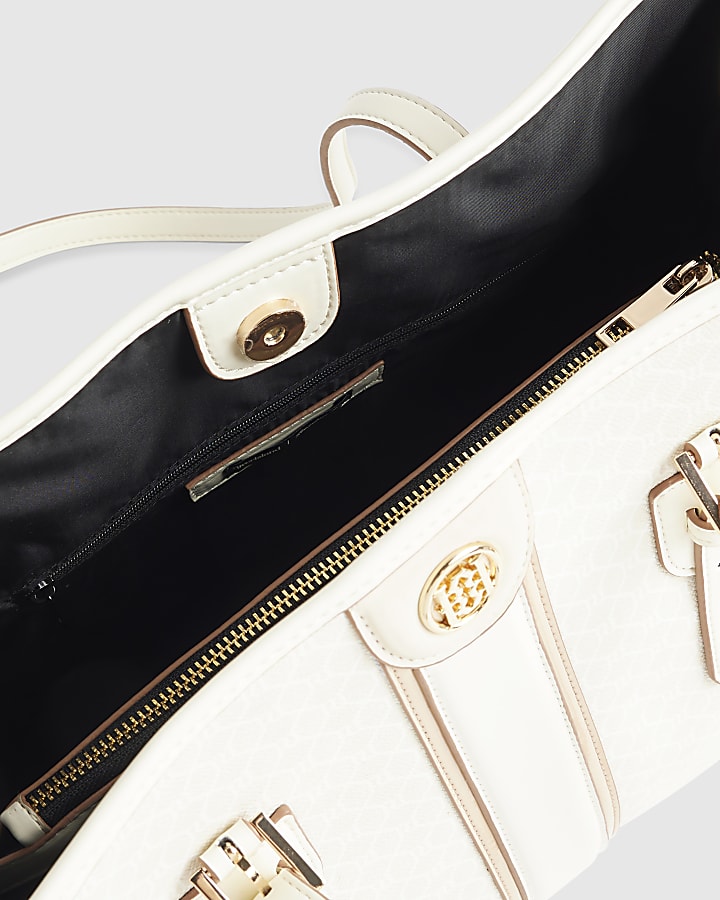 Cream Stripe Monogram Shopper Bag