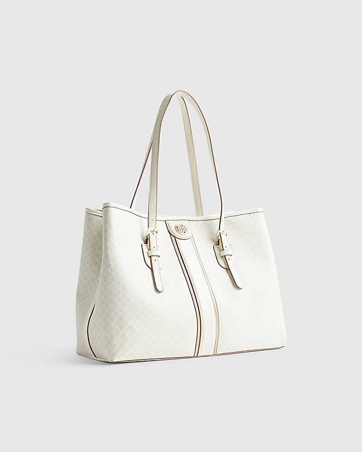 Cream Stripe Monogram Shopper Bag