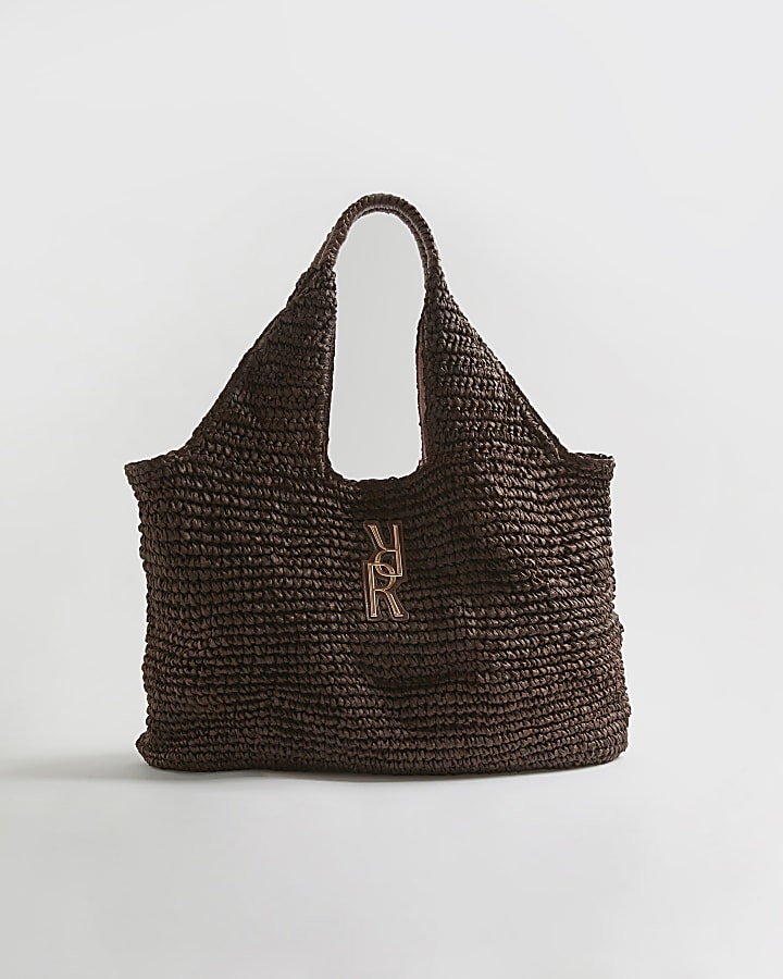 Brown Raffia Shopper Bag