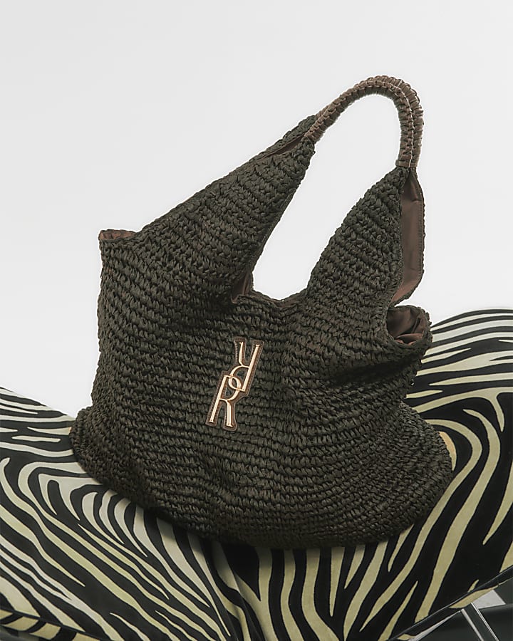 Brown Raffia Shopper Bag