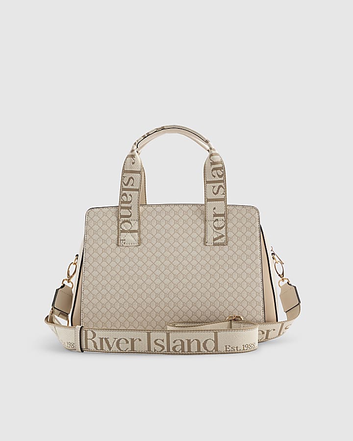 Beige Webbing Front Tote Bag