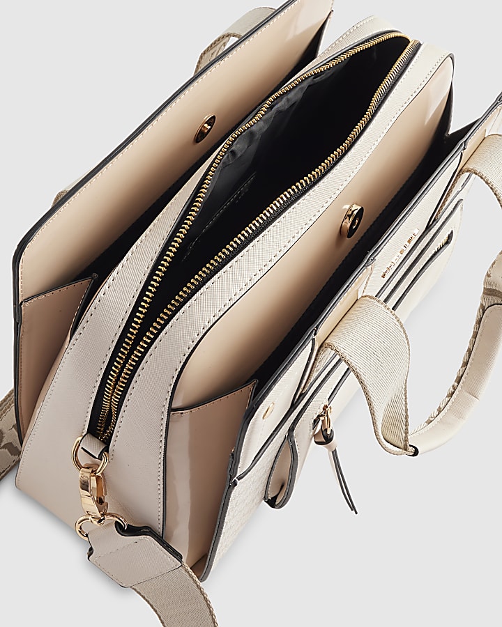 Beige Webbing Front Tote Bag