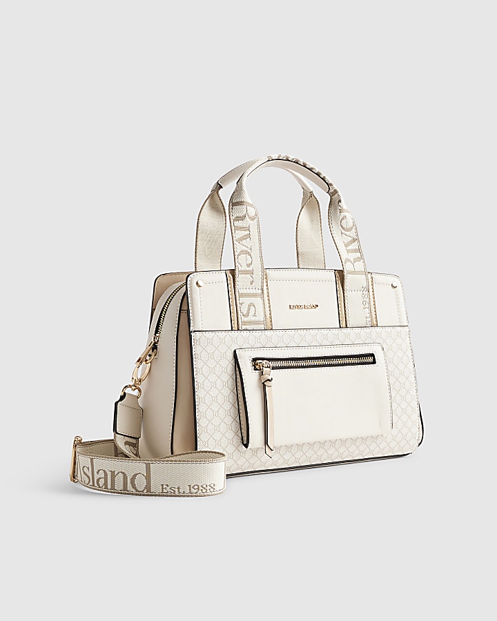 Beige Webbing Front Tote Bag