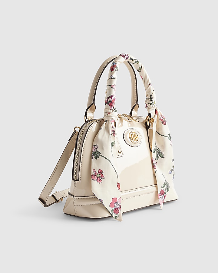 Cream Scarf Handle Cross Body Bag