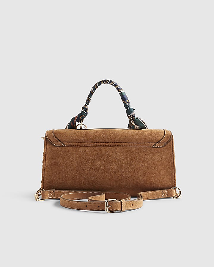 Brown Faux Suede Charms Cross Body Bag