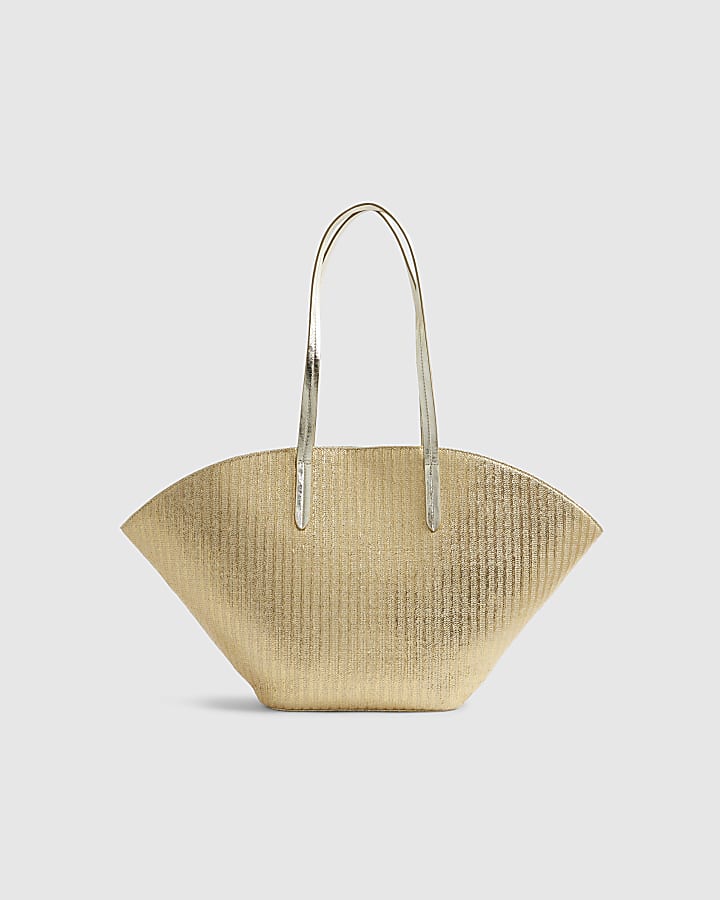 Gold Raffia Winged Shopper Bag