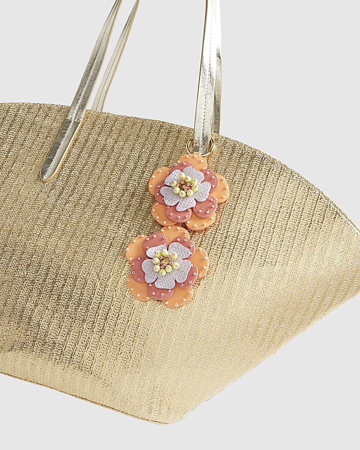 Gold Raffia Winged Shopper Bag