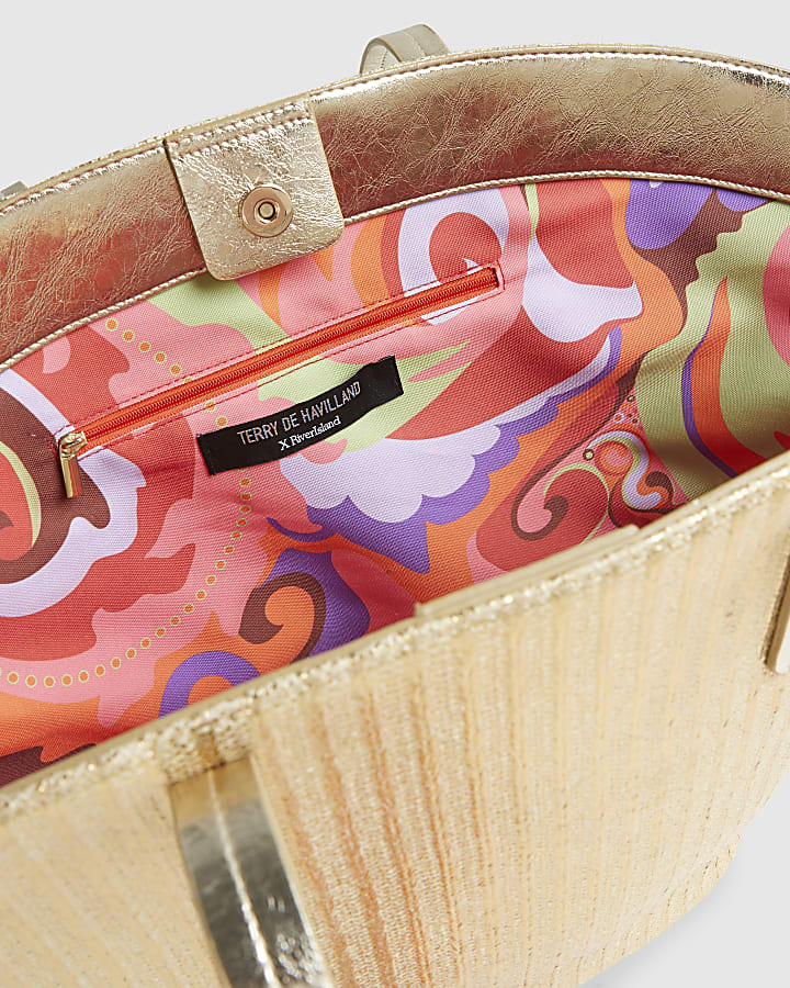 Gold Raffia Winged Shopper Bag